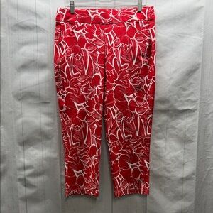 Travelers Collection by Chico's Red and White Floral Crepe Crop Vermilion Pants
